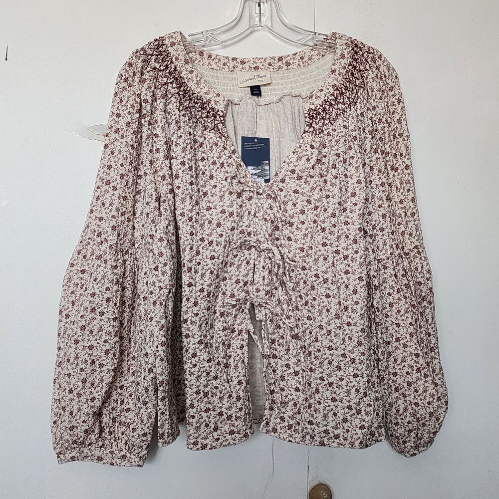 Universal Thread Cotton gauze Floral Smock Tie Front Blouse XXL cottage prairie